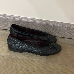 CHANEL Black CC Logo Cap Toe Suede Ballet Flat 6.5/36.5 Leather Classic Bow